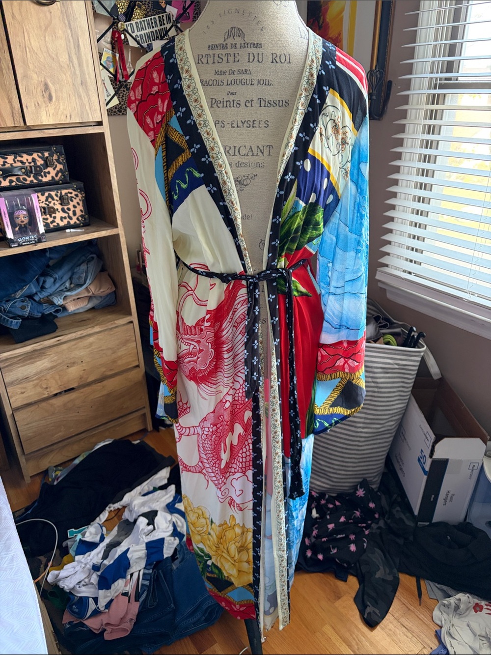 Agua Bendita Multi-Color Printed Kimono Wrap with Belt